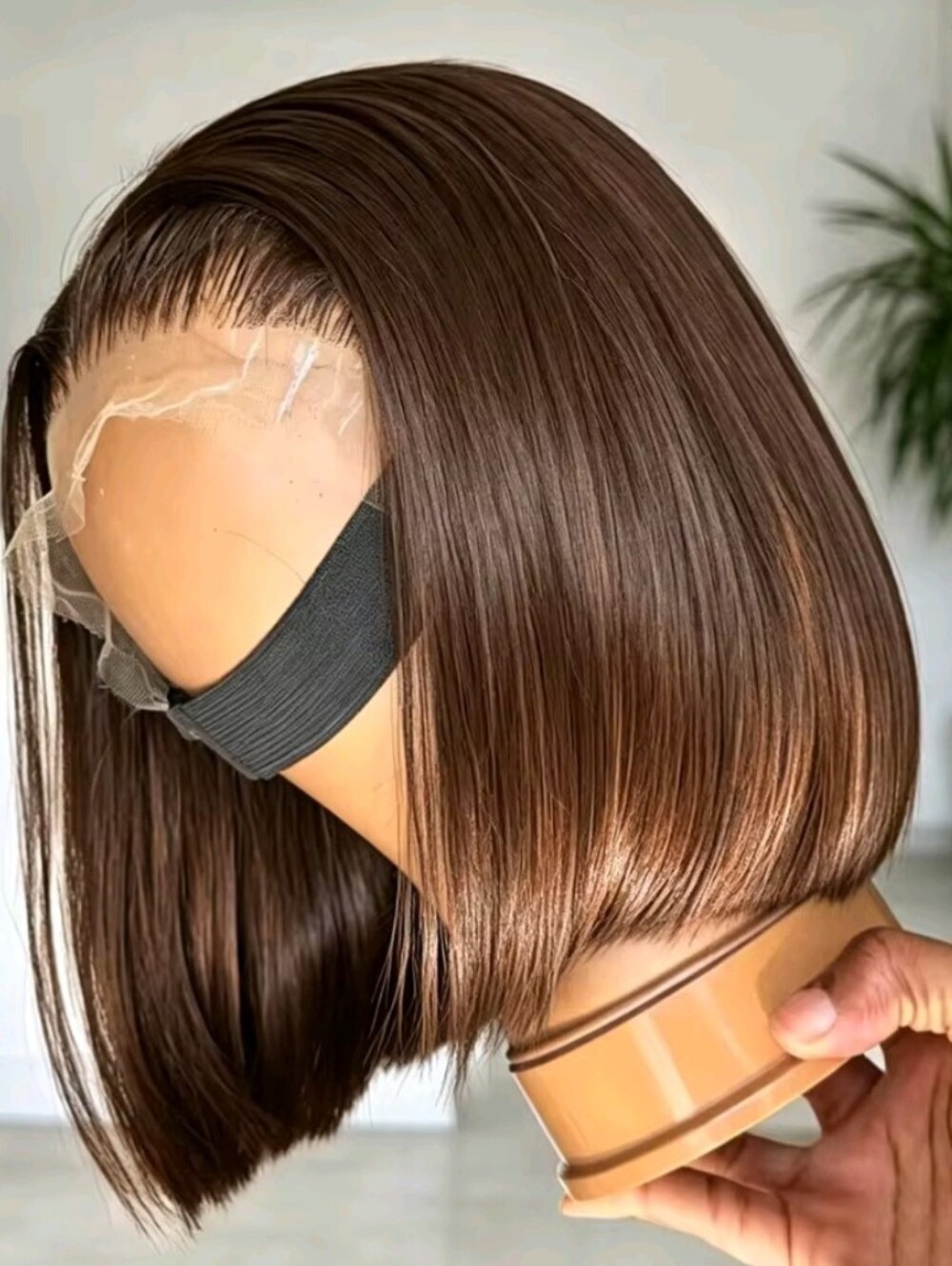 Women's 10" Inch Dark Brown 250% Density Straight Bob Human Hair Wig